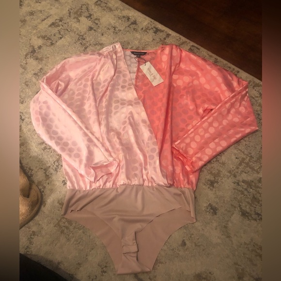 NWT Strut & Bolt Shiny Pink Polka Dot Body Suit - Picture 1 of 7